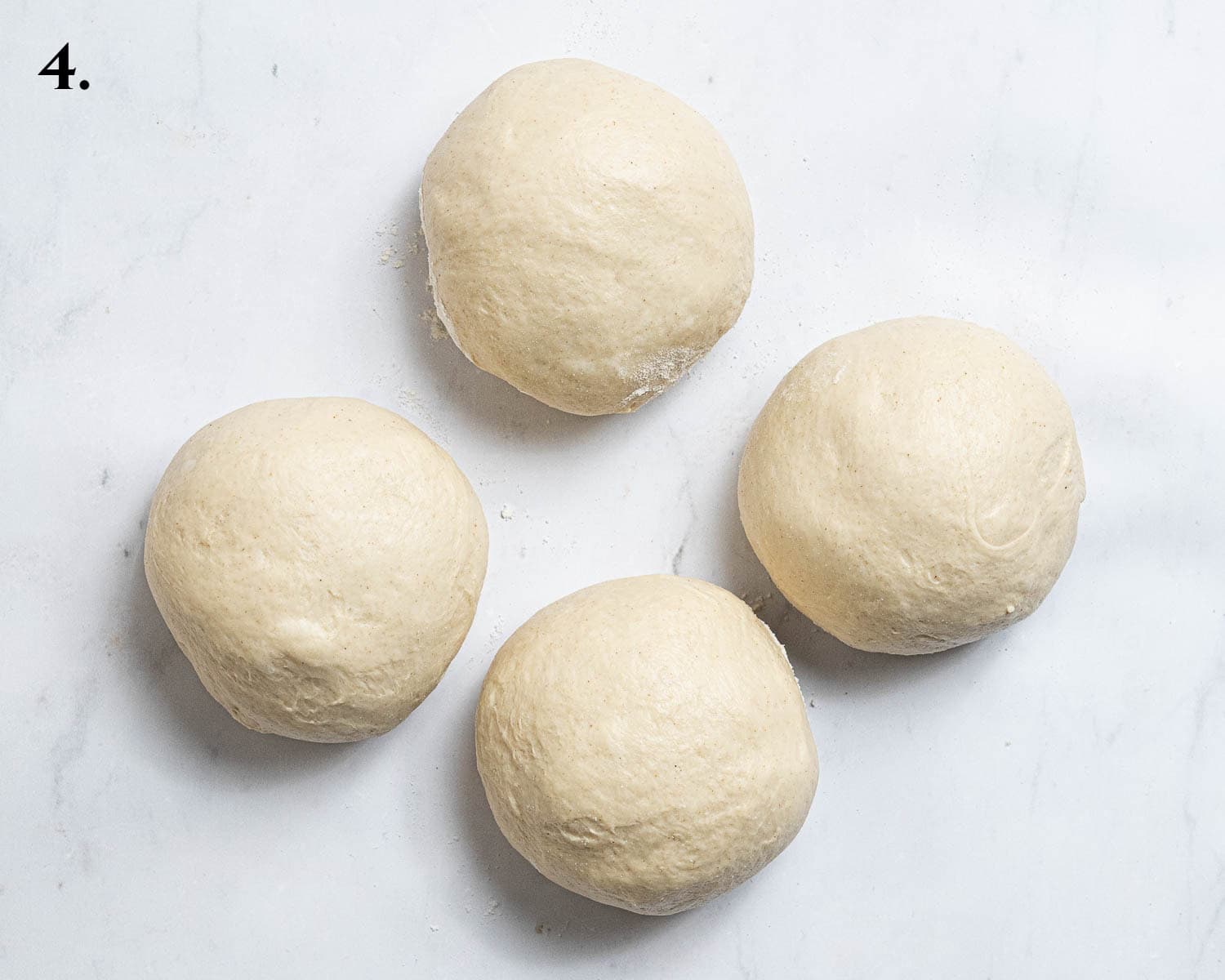 Step 4, the dough divided into 4 balls.