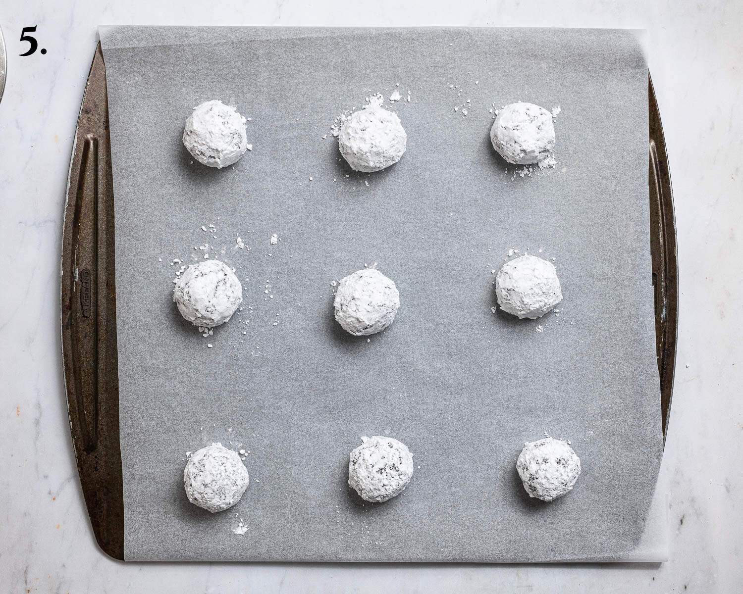 Step 5, the cookies on the baking sheet before baking.