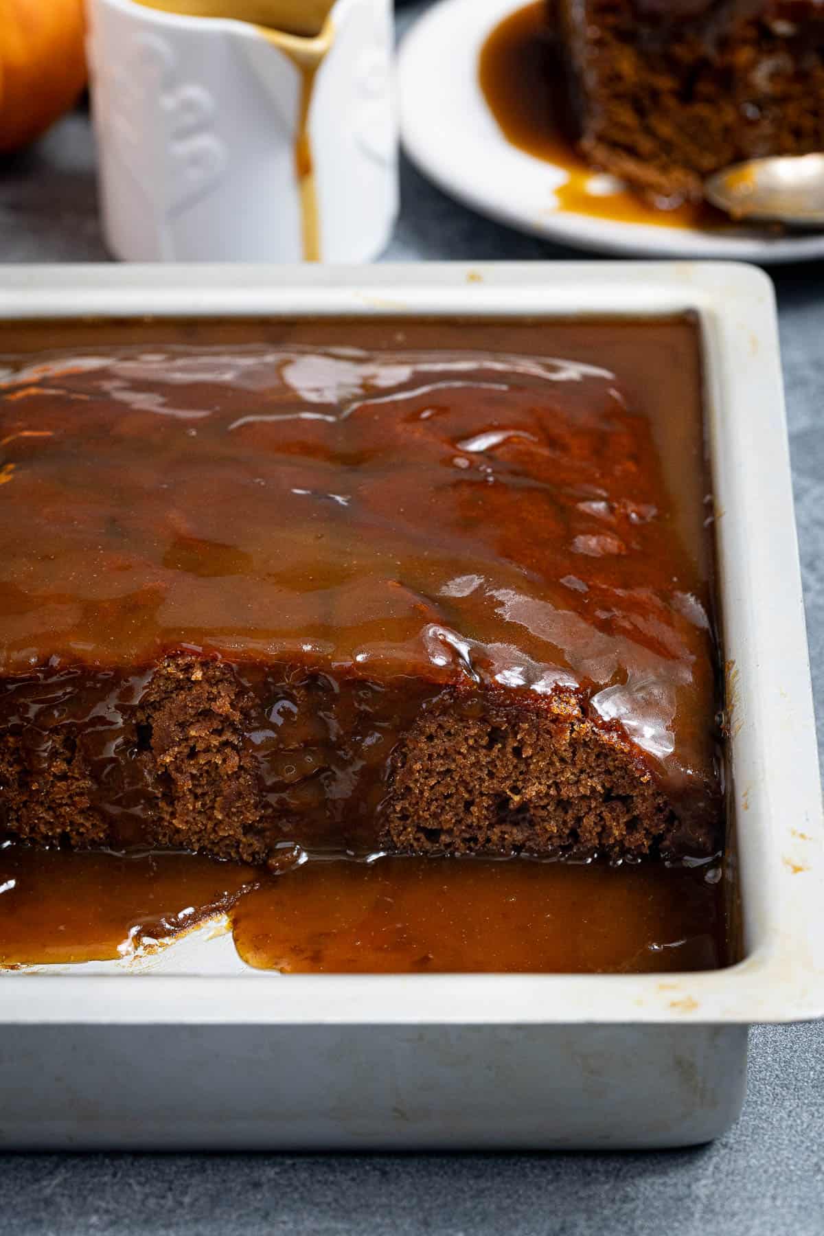 Close up of the sliced pudding.