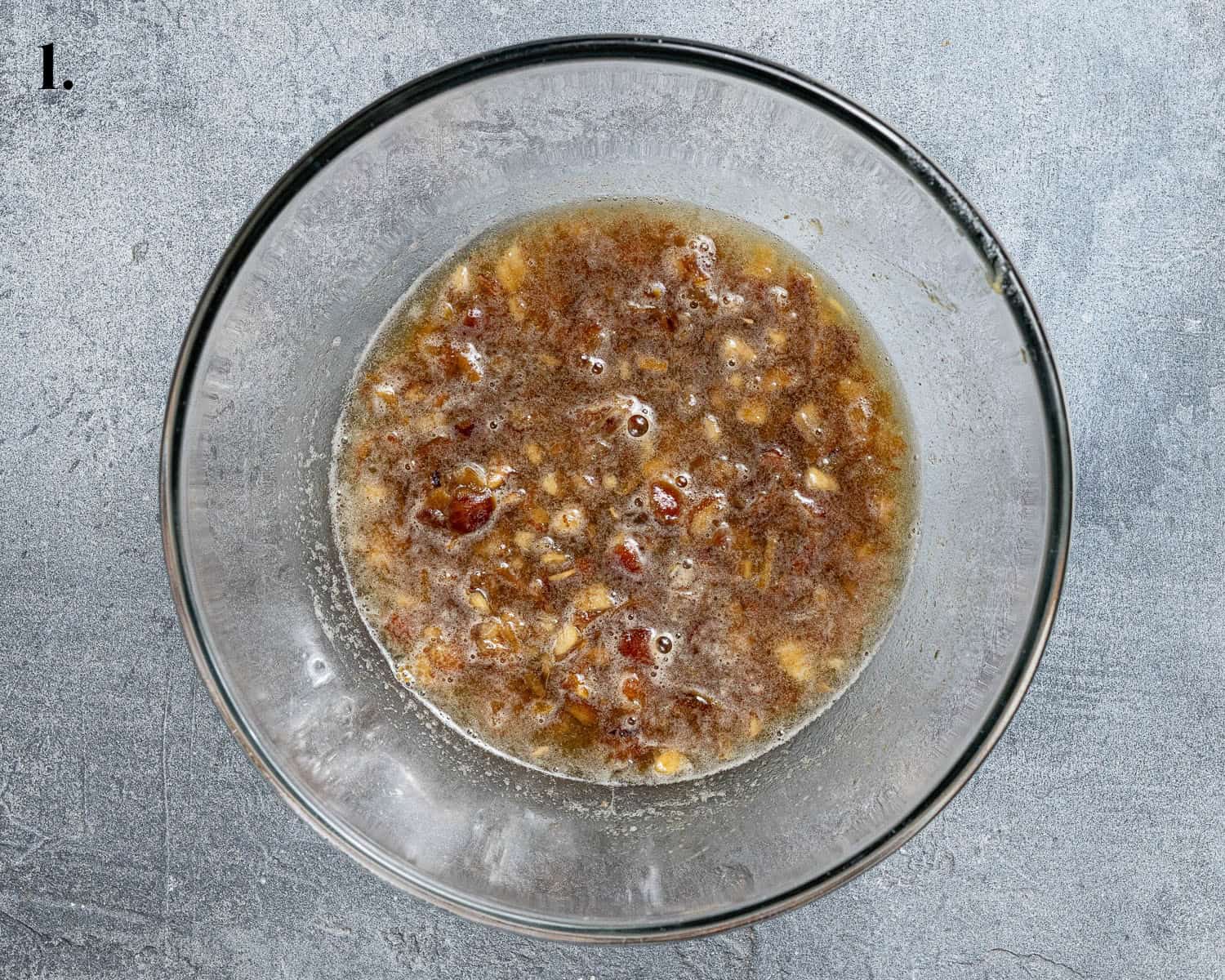 Step 1, the dates soaking in a bowl.