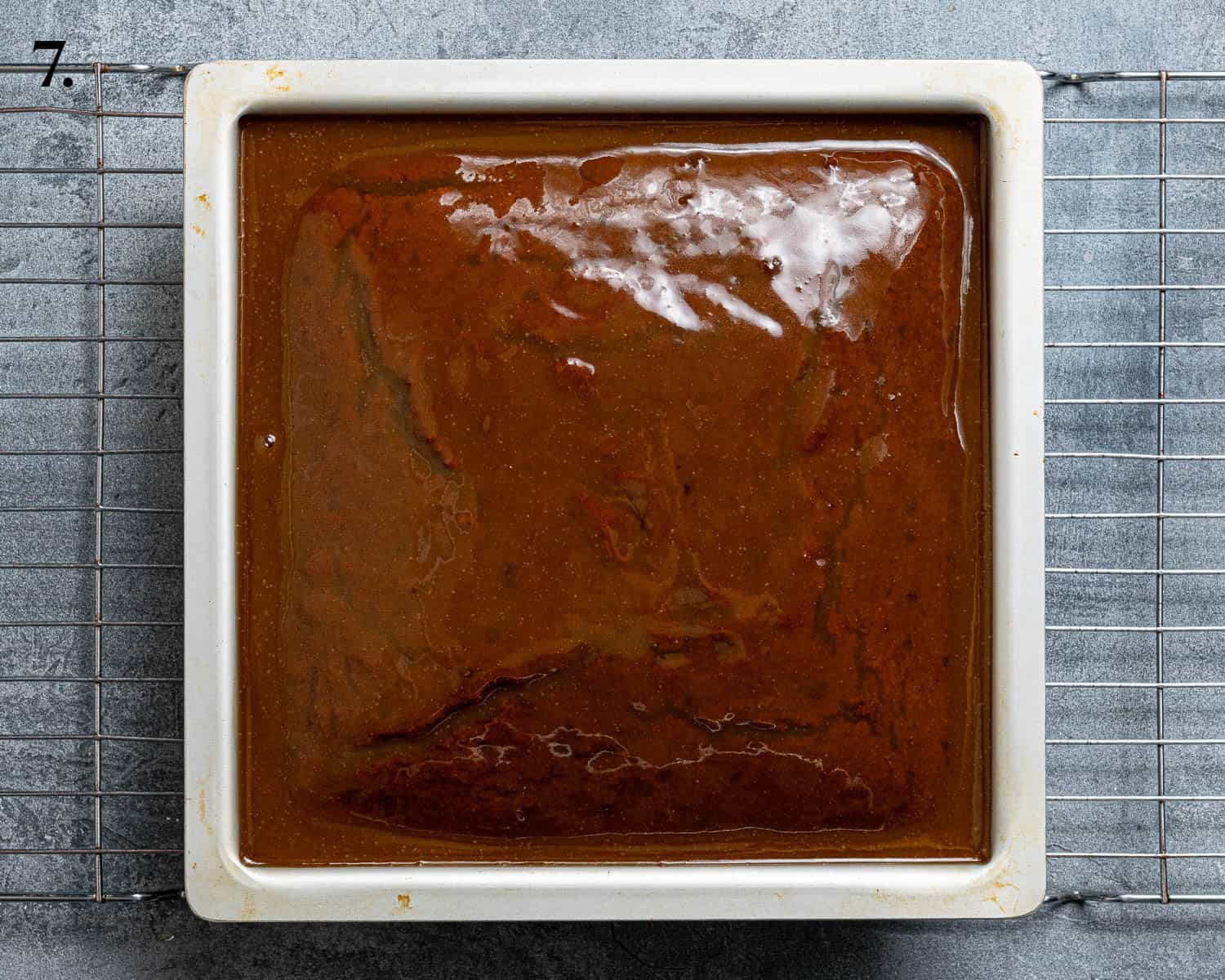 Step 7, the cake topped with the toffee sauce.