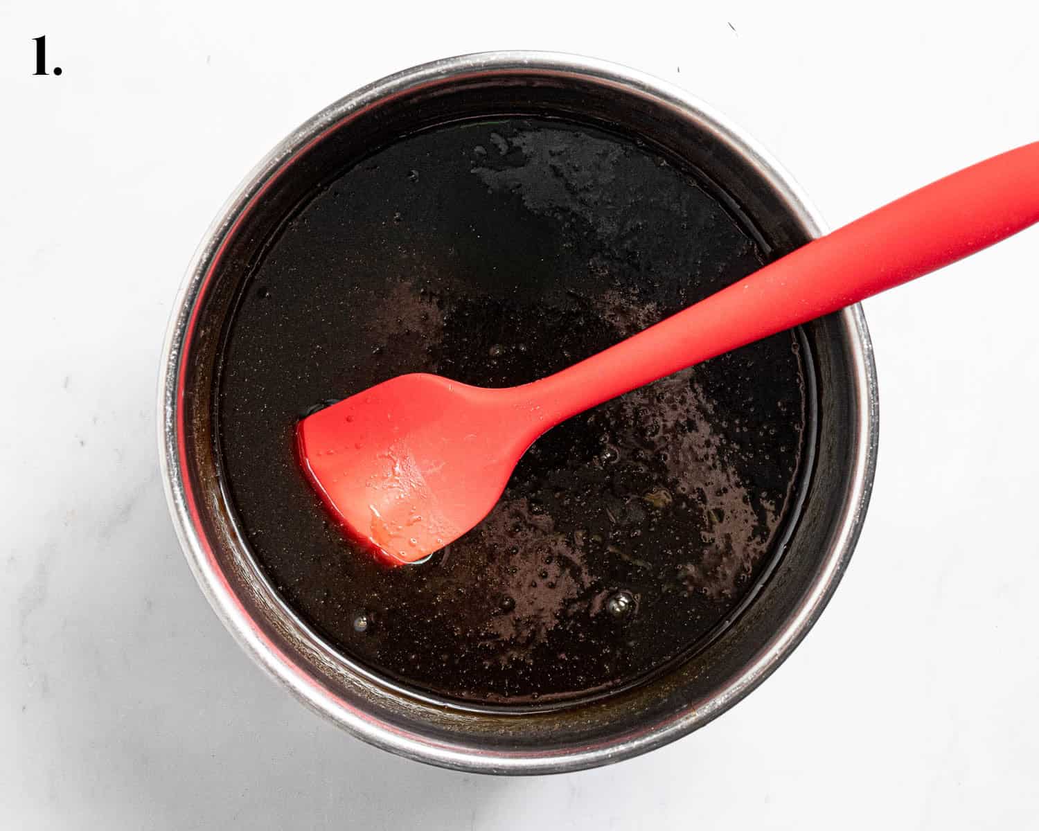 Step 1, the wet ingredients in a pan.