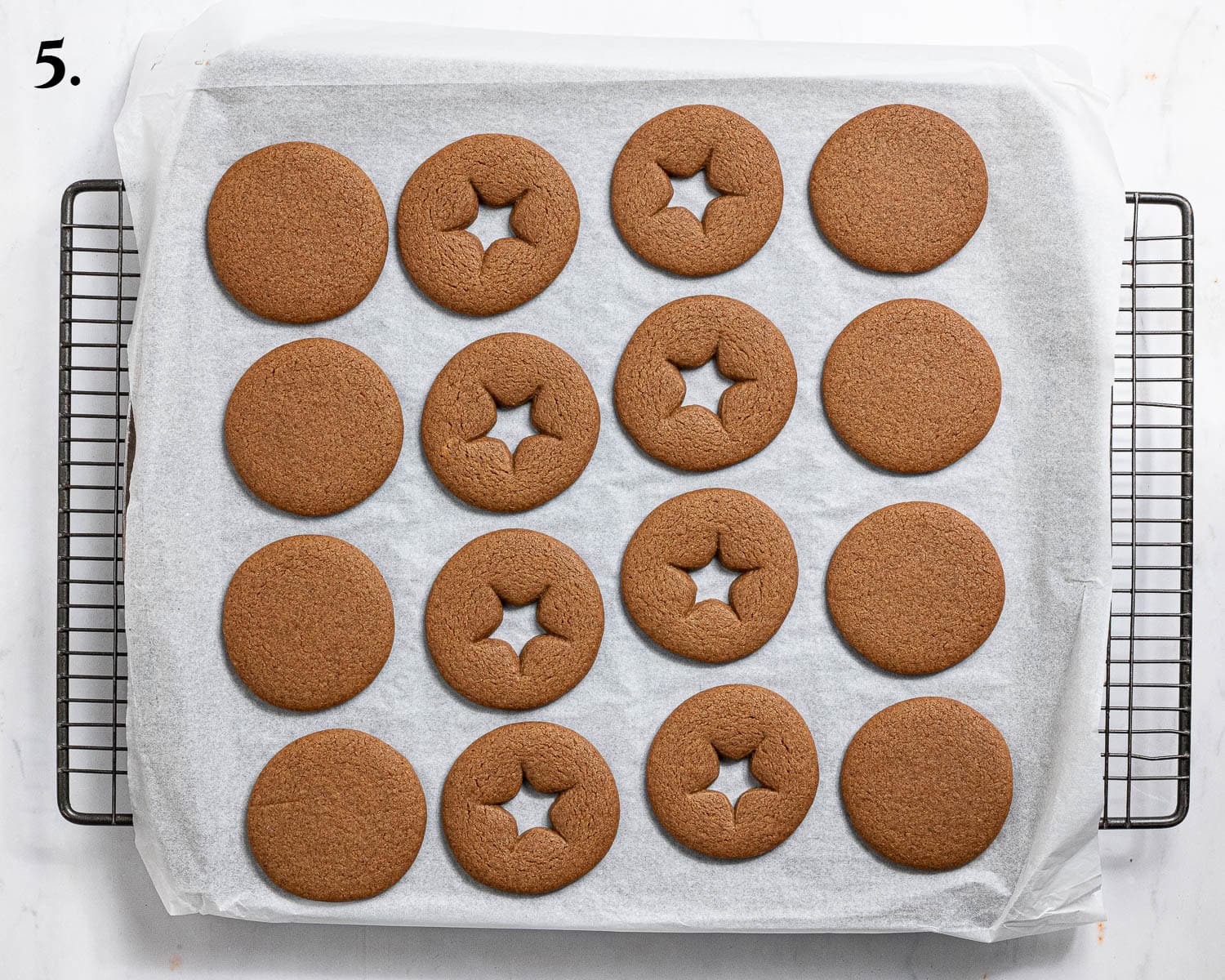 Step 5, the baked cookies on a baking sheet.
