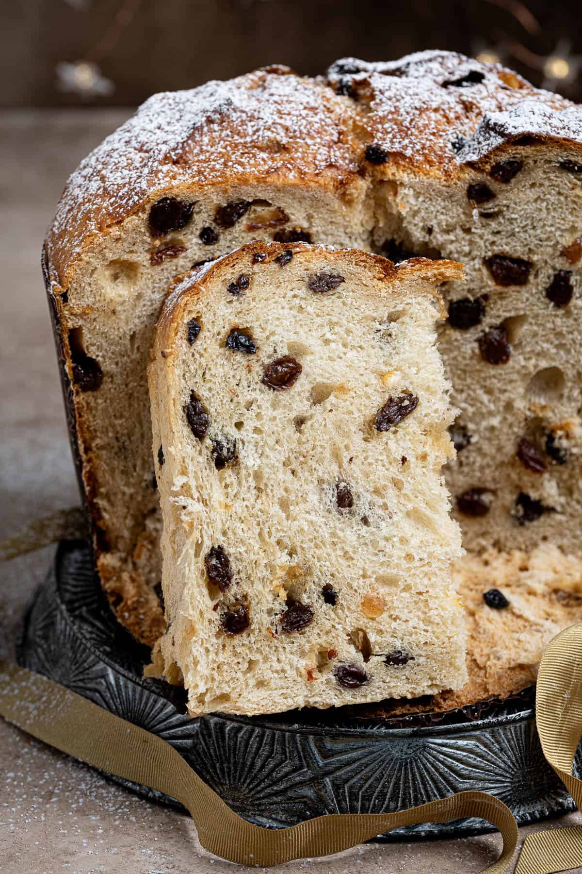 A slice of vegan panettone.