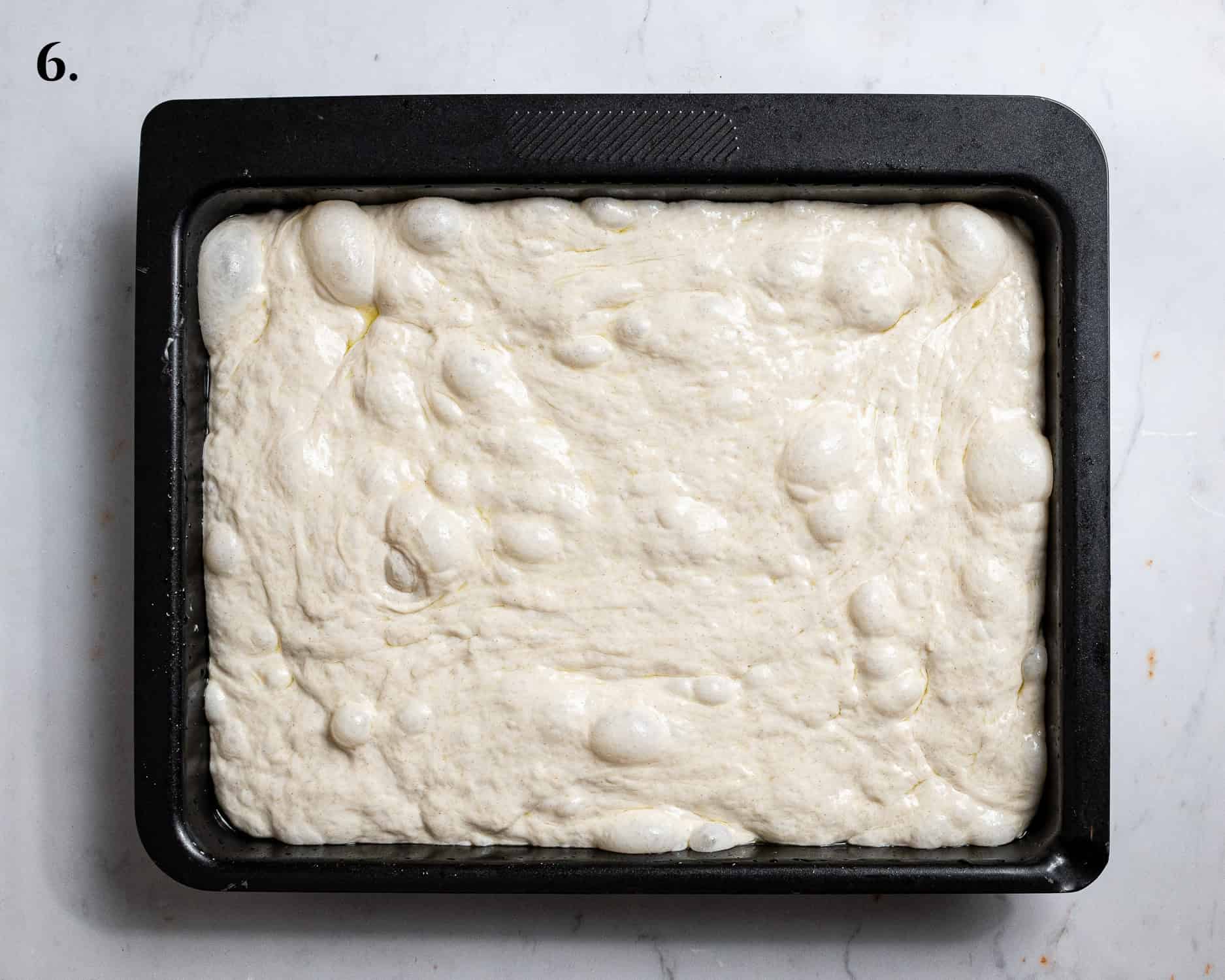 Step 6, the risen dough in the baking tray.