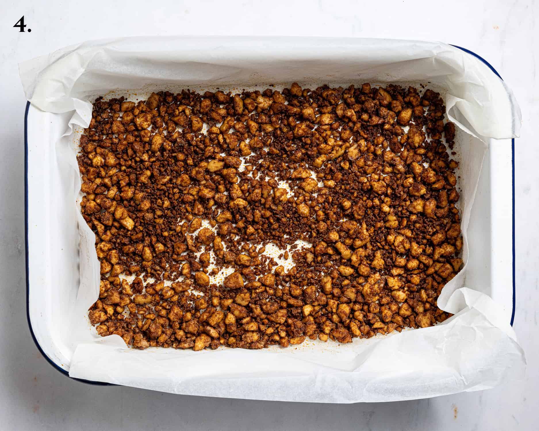 Step 4, the tofu in the roasting tin after baking.