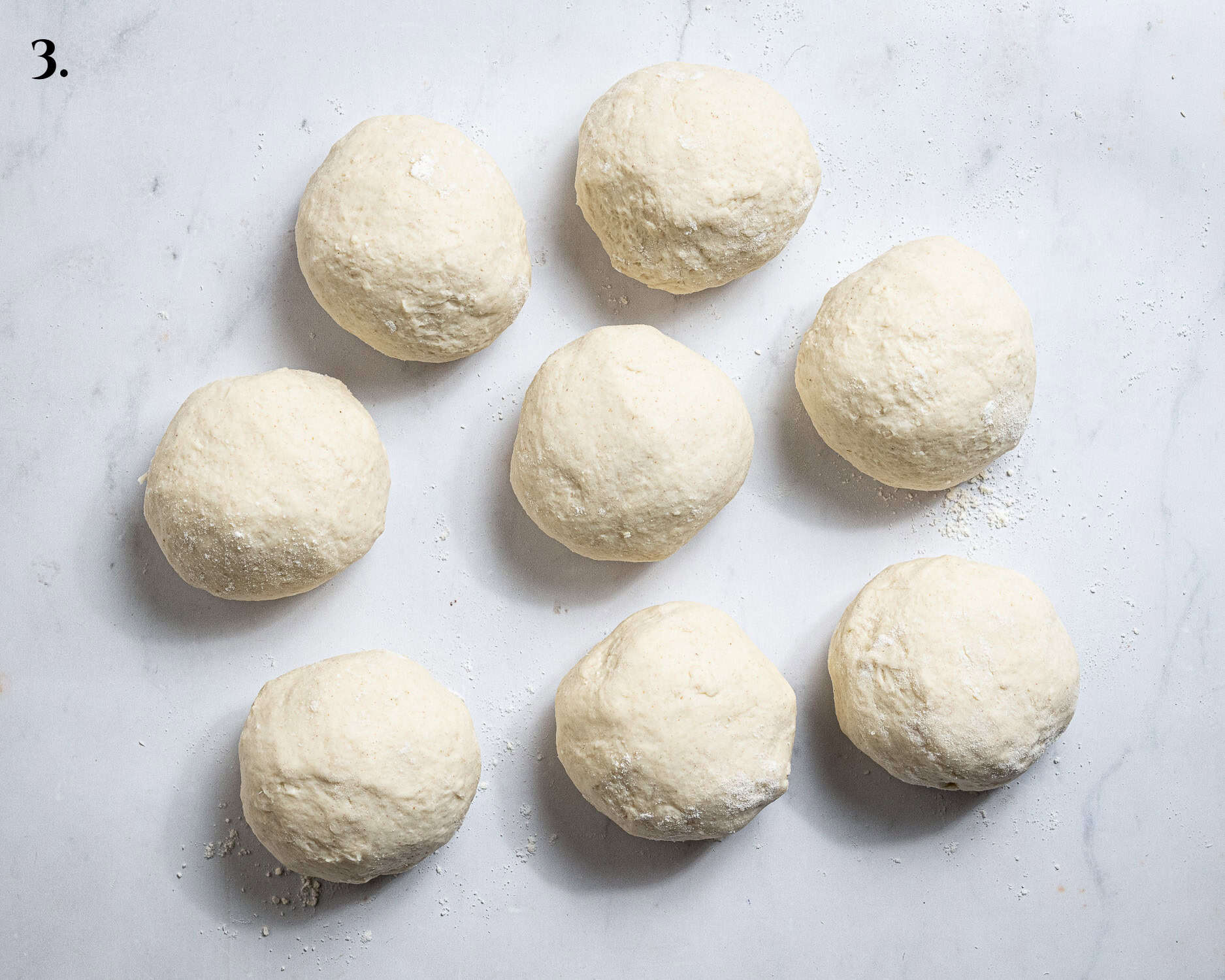 Step 3, the dough divided into balls.