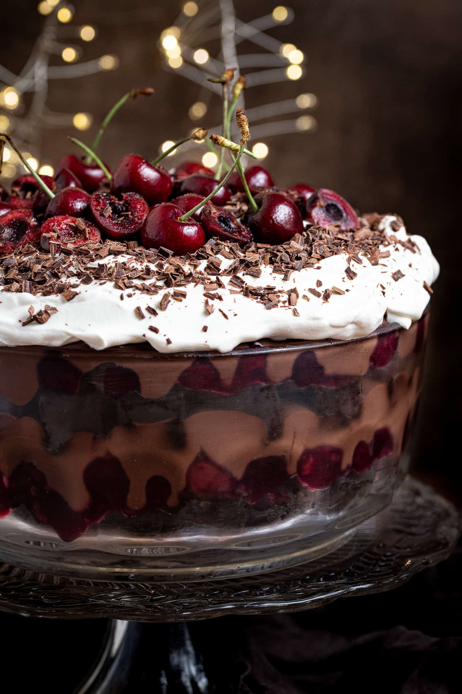 Close up of the black forest trifle.