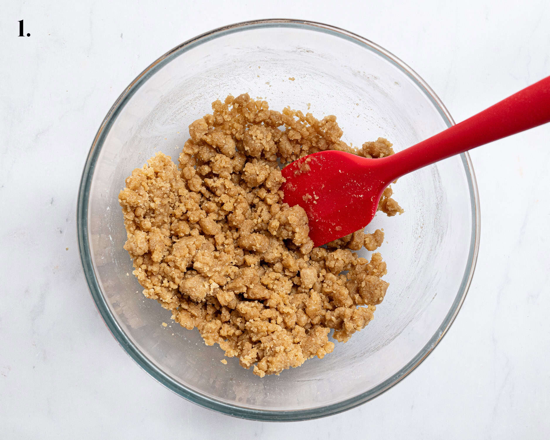 Step 1, the crumble topping in a bowl.