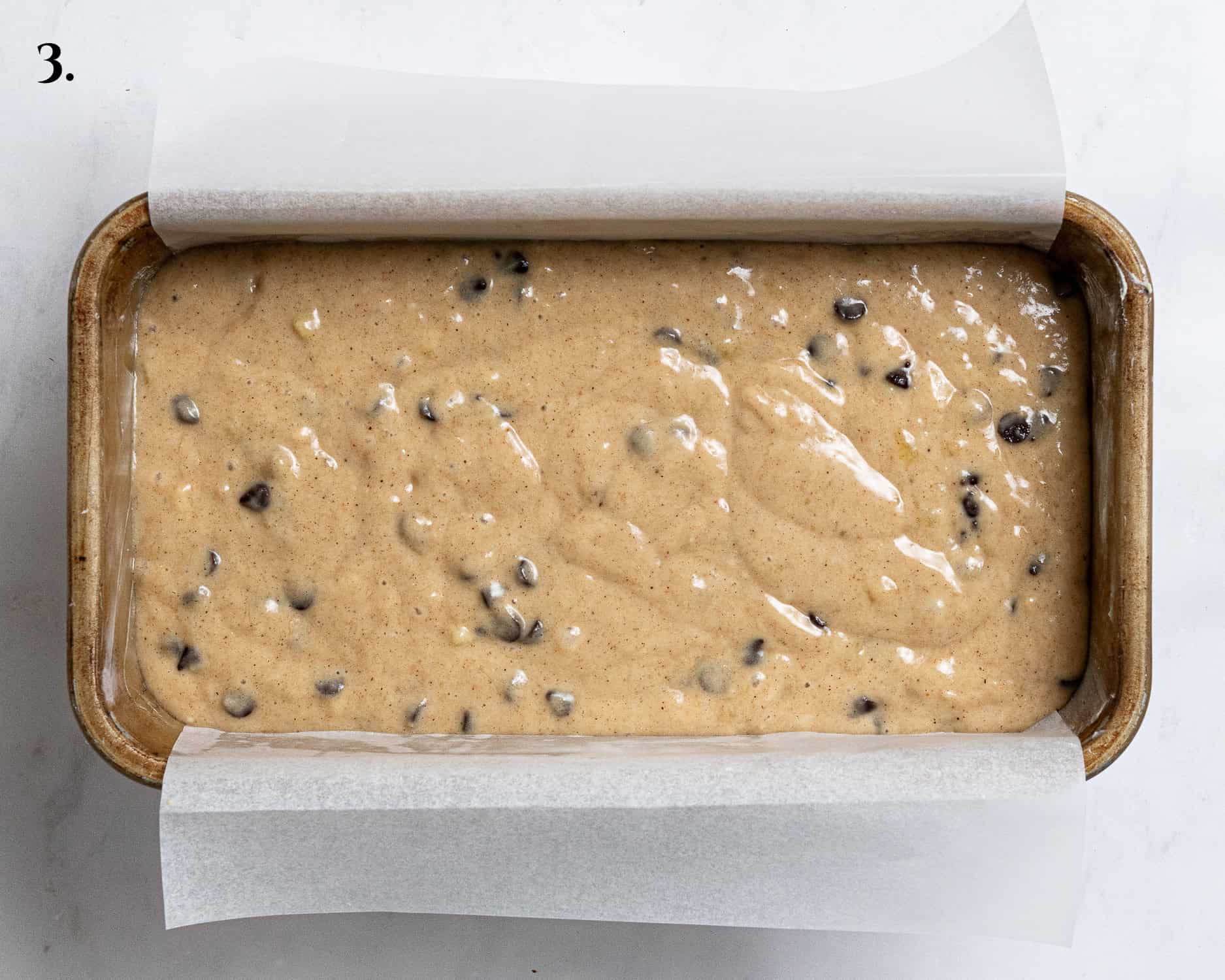 Step 3, the batter in the loaf tin.