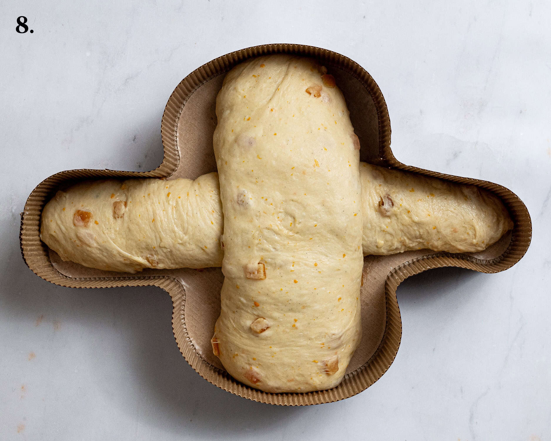 Step 8, the shaped dough in the mould.