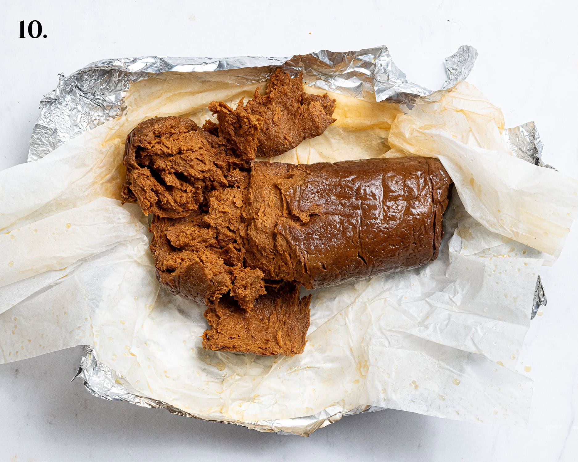 Step 10, the cooked seitan torn open.