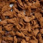 Close up of pieces of seitan beef.
