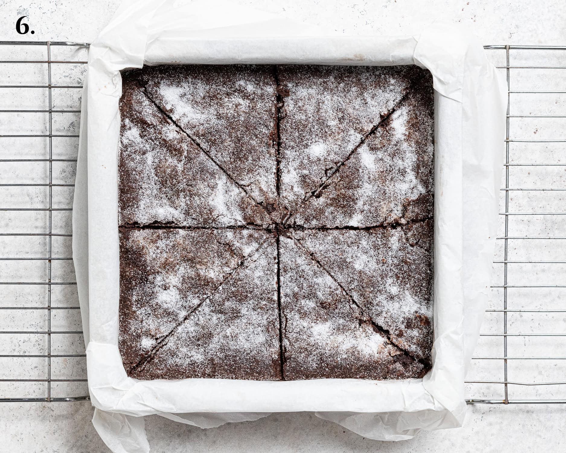 Step 6, the chocolate concrete cut into triangles.