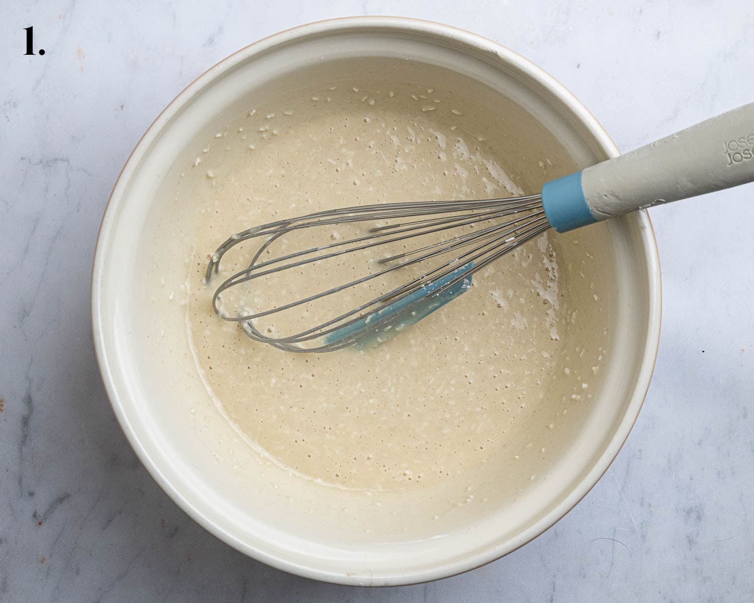 Step 1, the cake batter in a bowl.