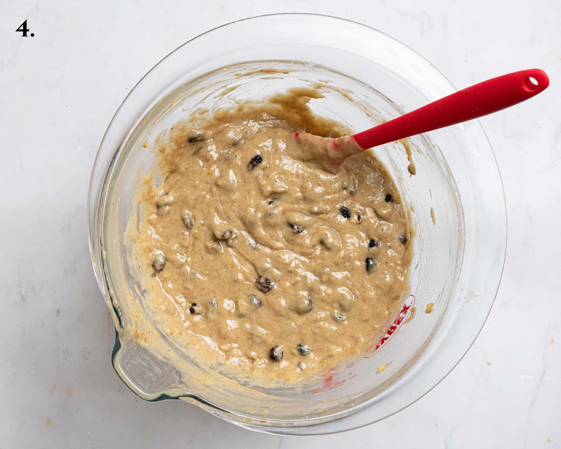 Step 4, the batter with the raisins added.