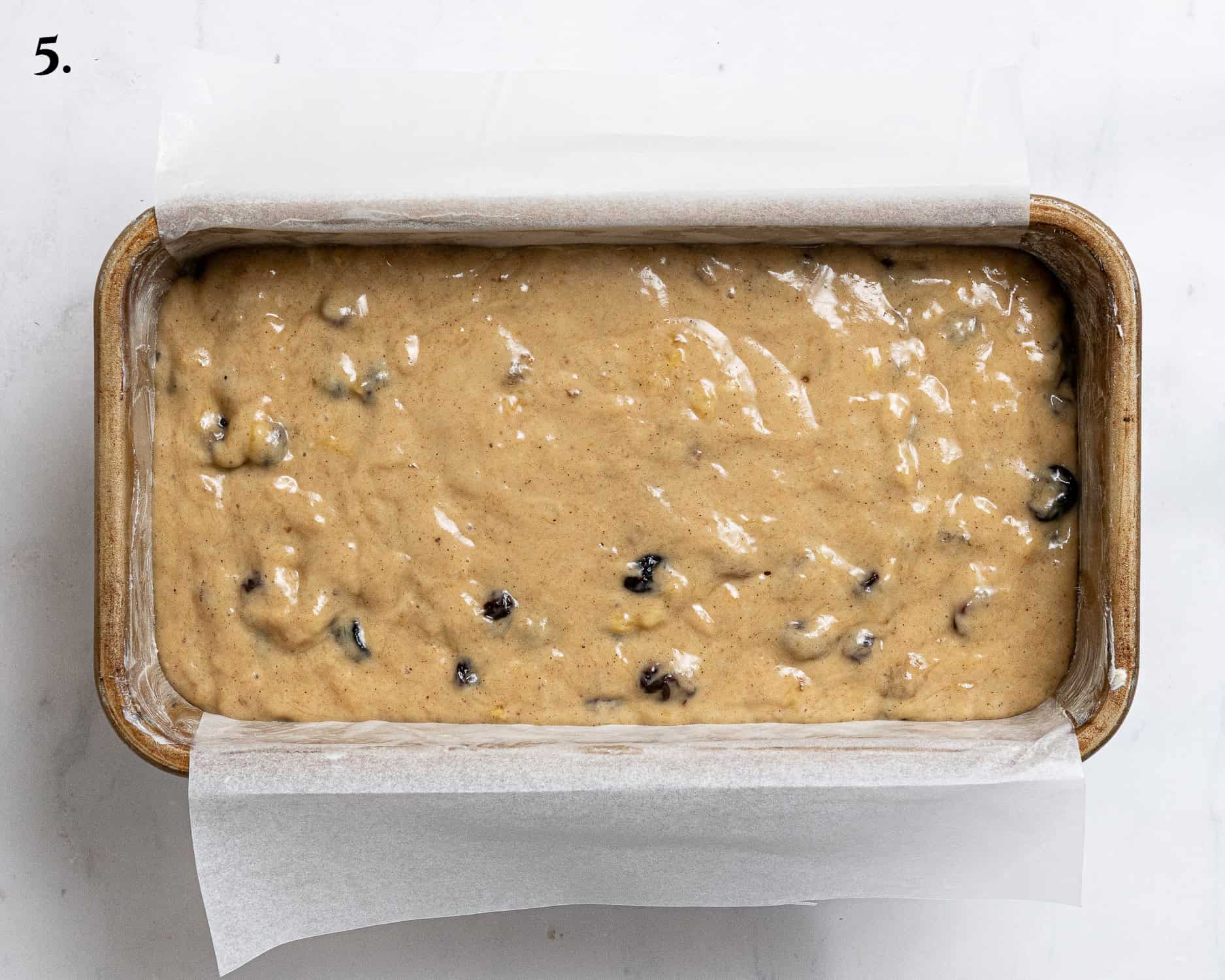 Step 5, the batter in the loaf tin.