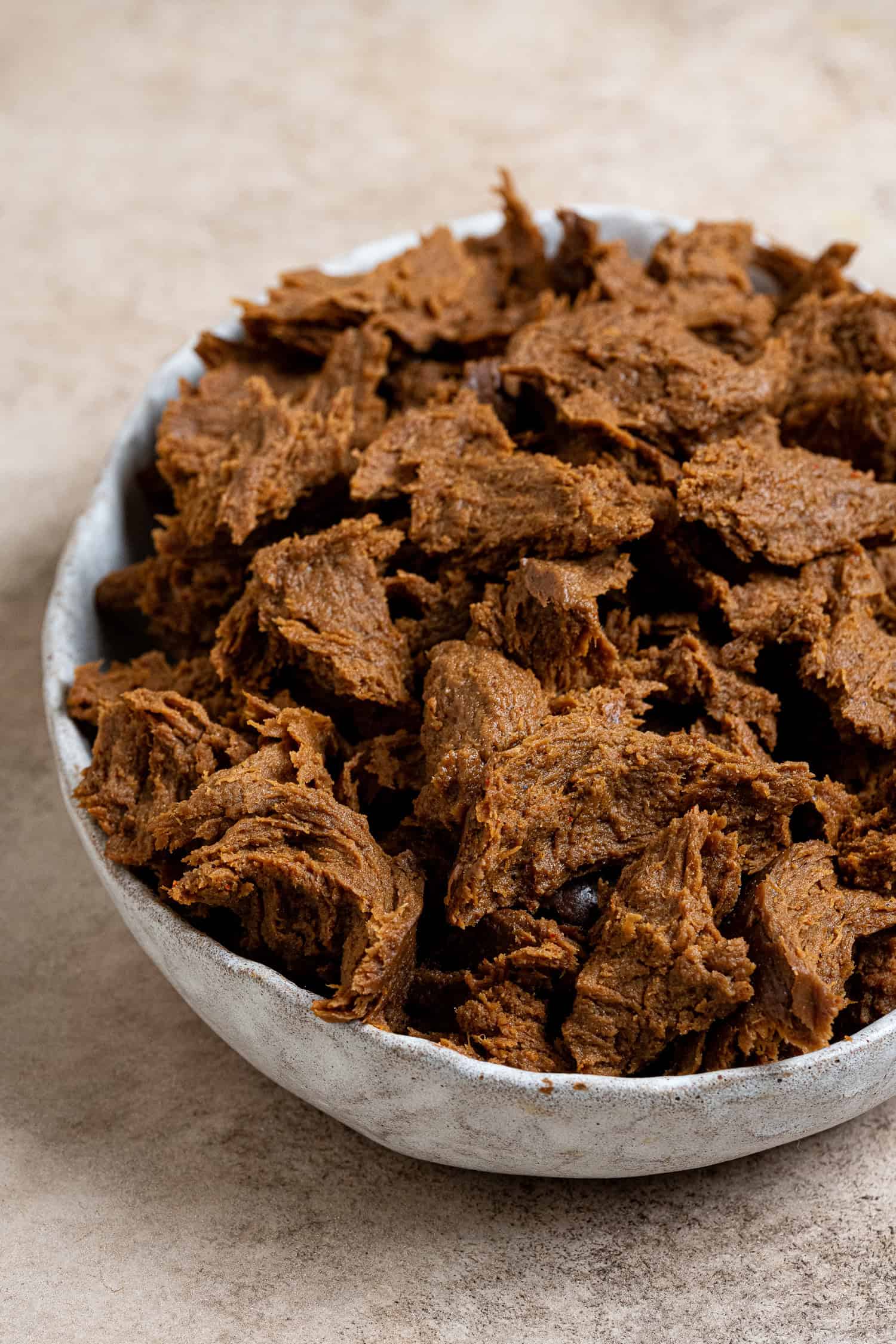 Seitan beef chunks in a bowl.