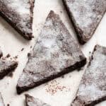 Close up shot of a triangle of vegan chocolate concrete.