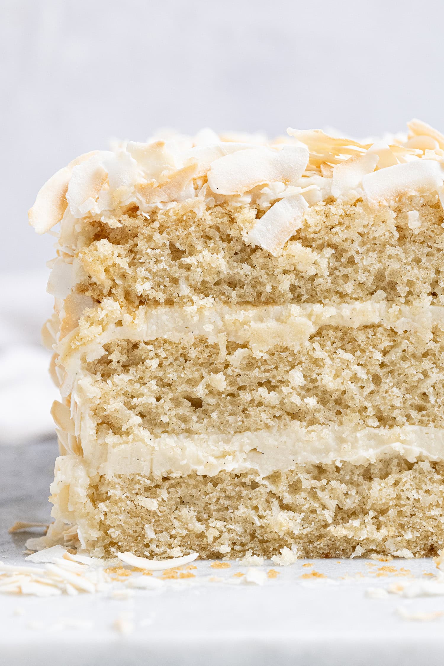 Close up shot of the cake layers.