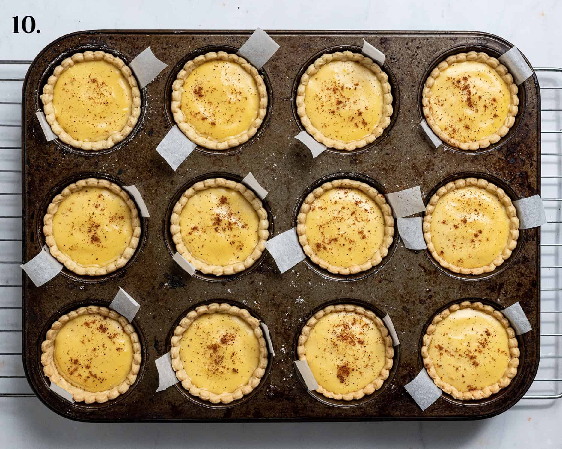 Step 10, the baked custard tarts.