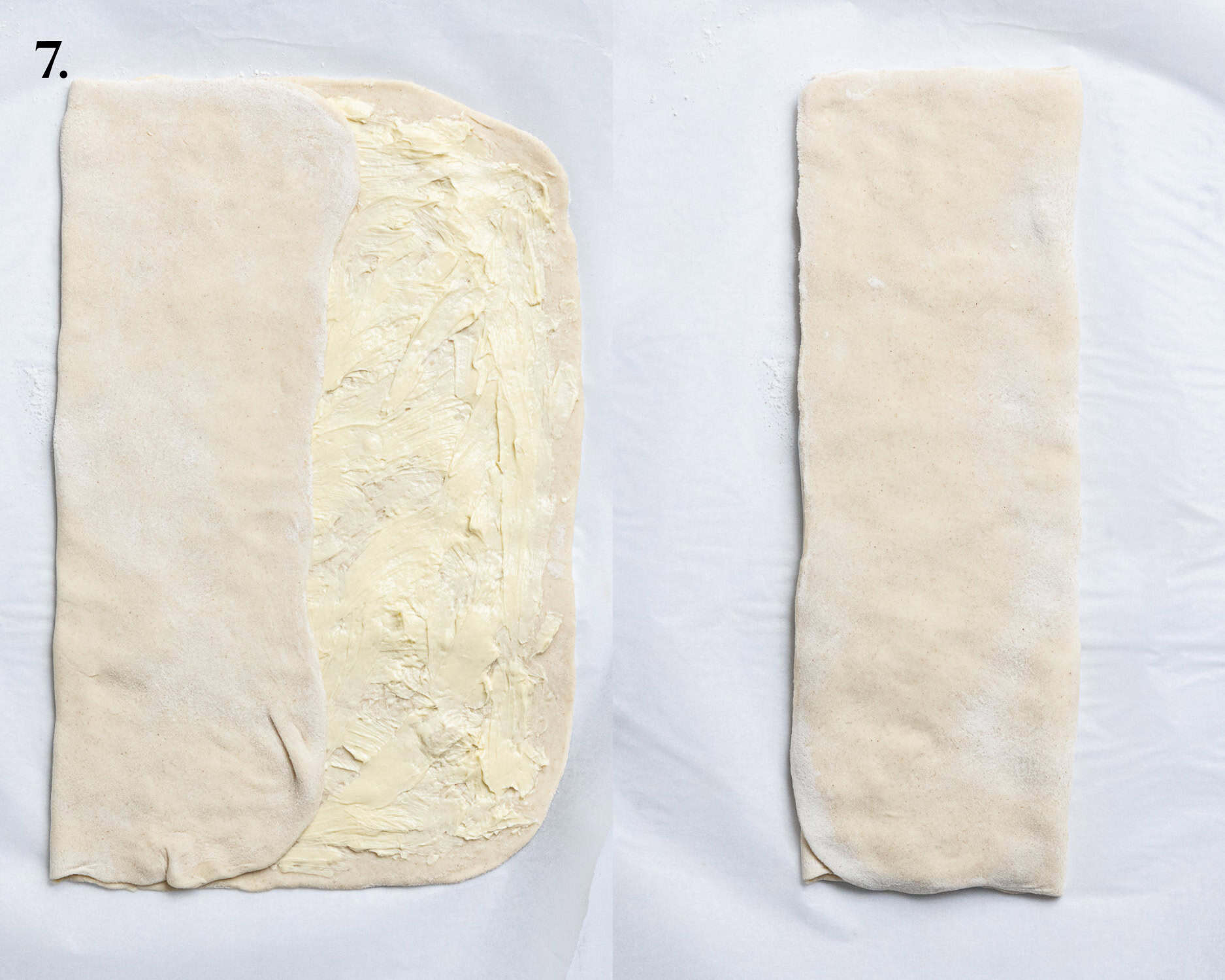 Step 7, a two image collage of folding the dough.