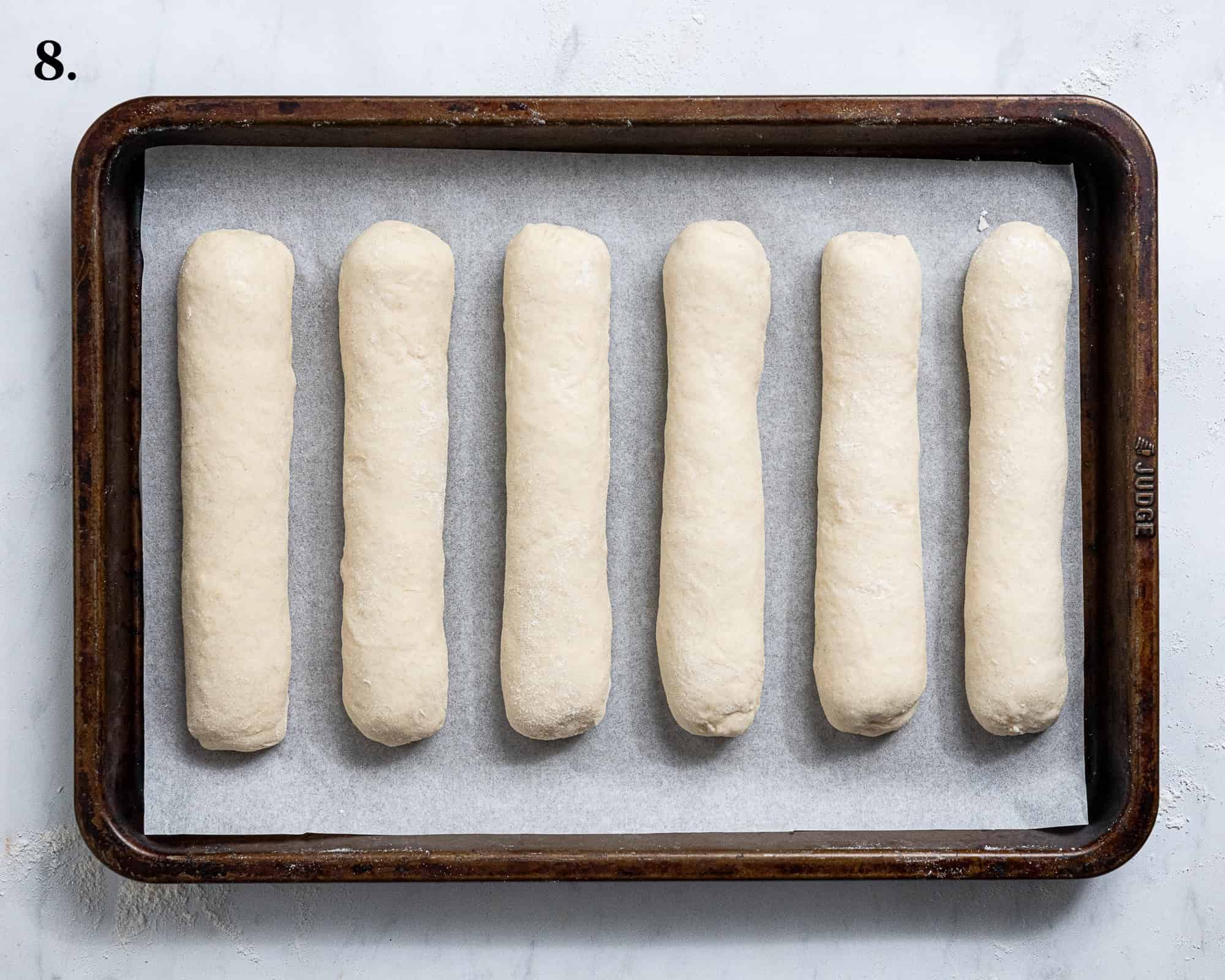Step 8, the dough fingers on the baking sheet.