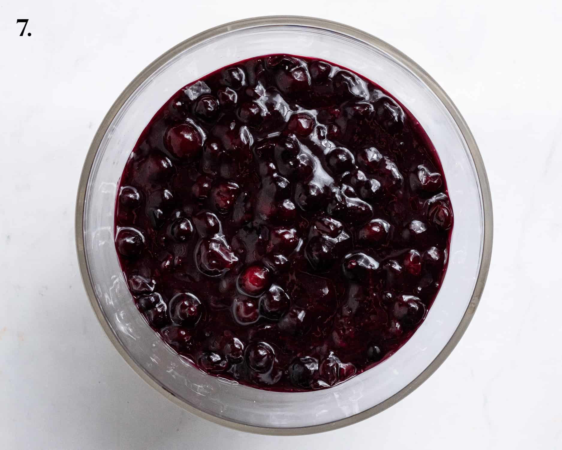 Step 7, the first blueberry compote layer.