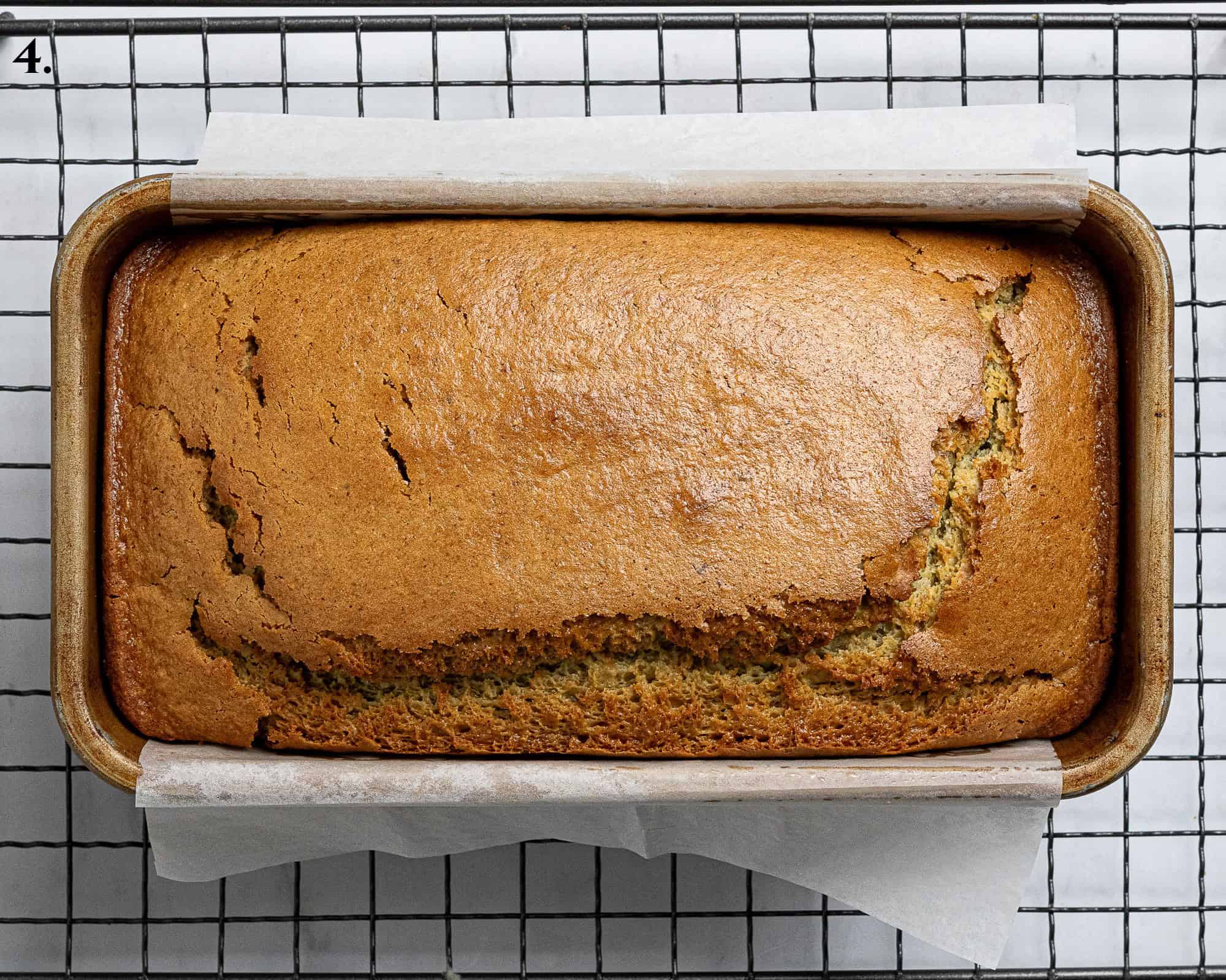 Step 4, the baked cake in the tin.
