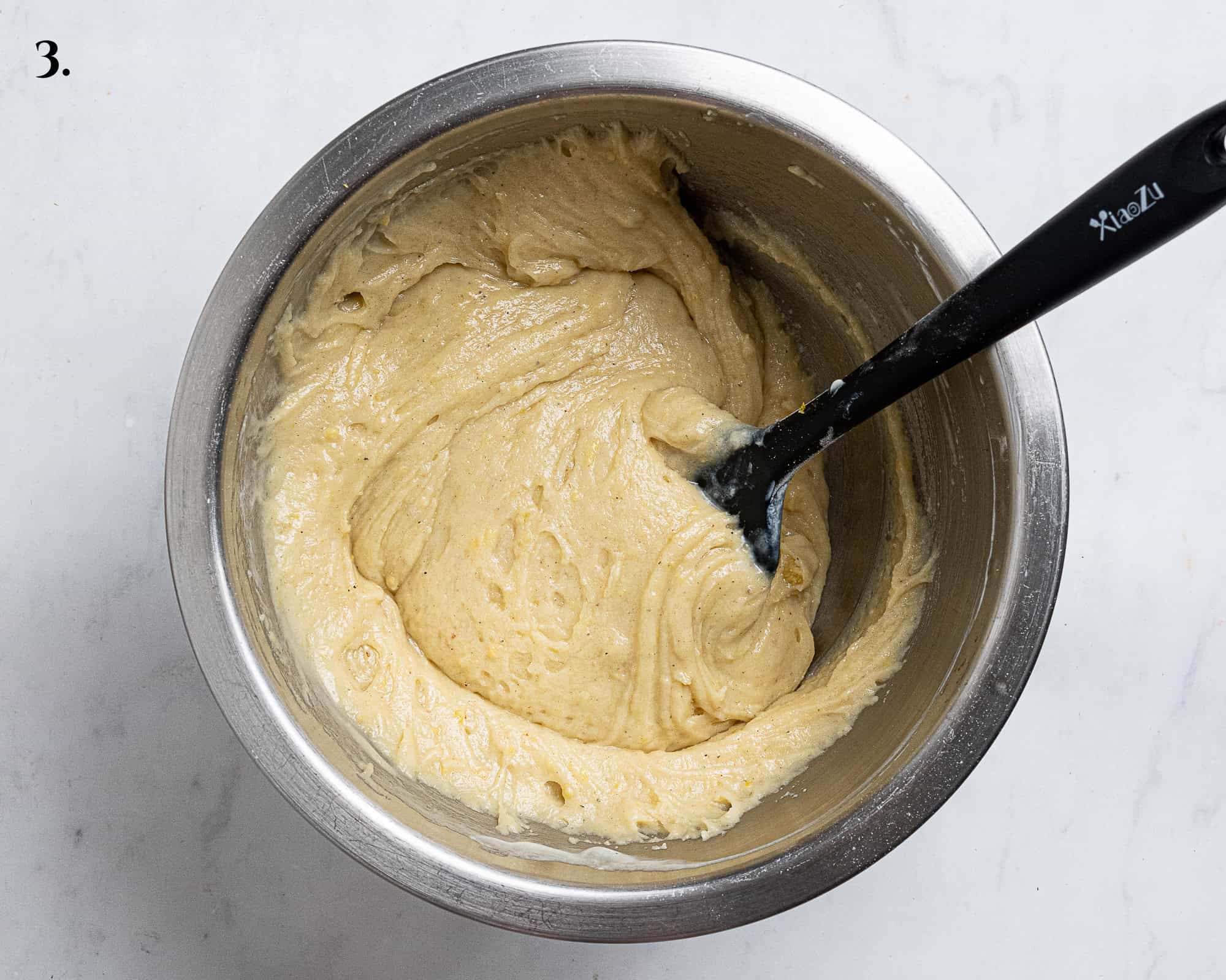 Step 3, the batter with the yogurt and sugar added to it.
