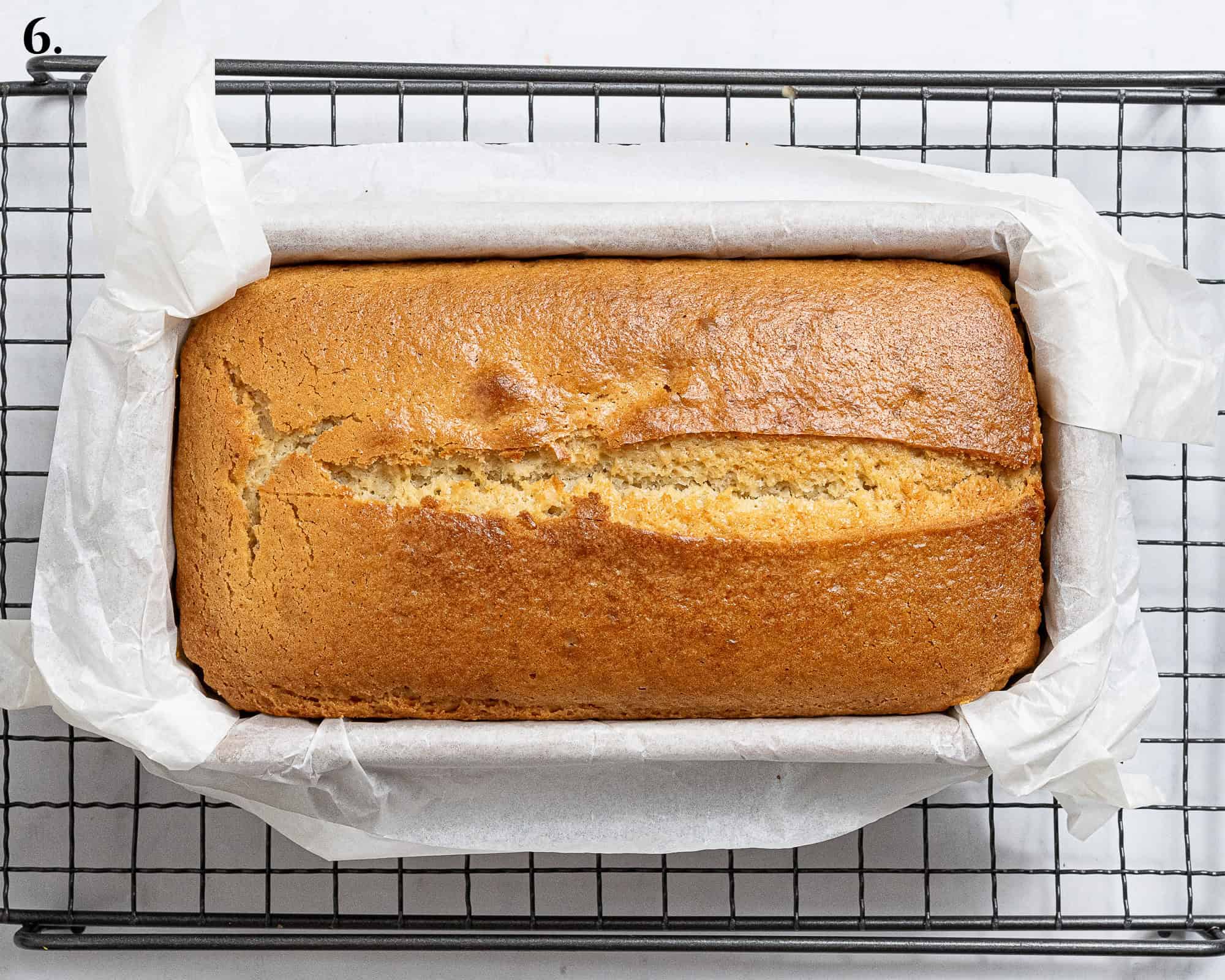 Step 6, the baked cake in the tin.