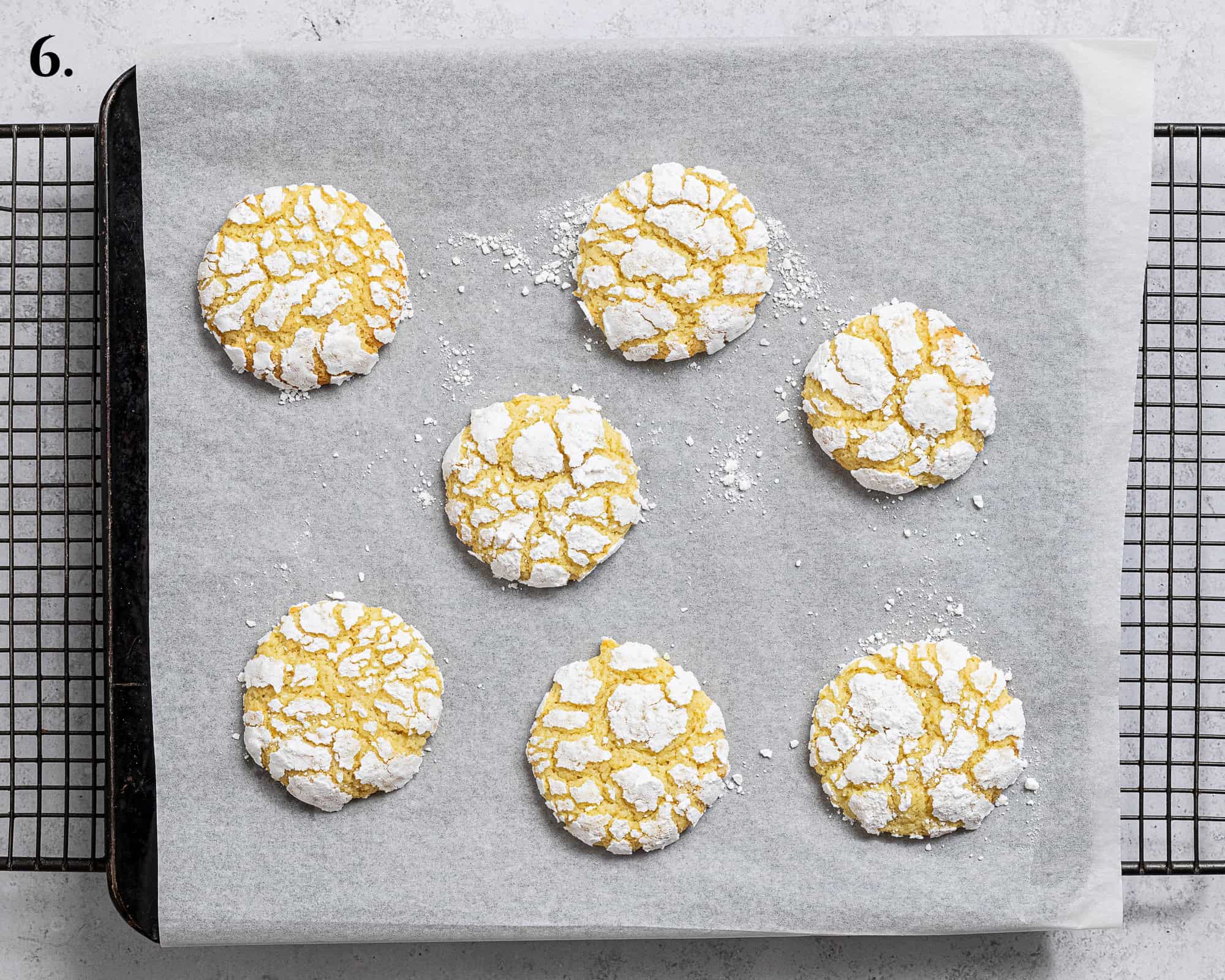 Step 6, the baked cookies on a baking sheet.