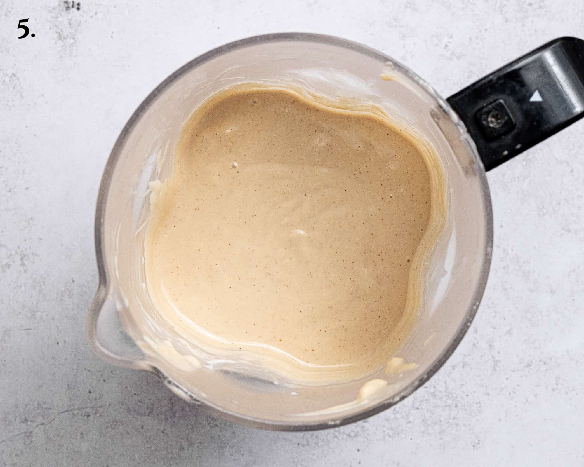 Step 5, the blended filling in a blender jug.