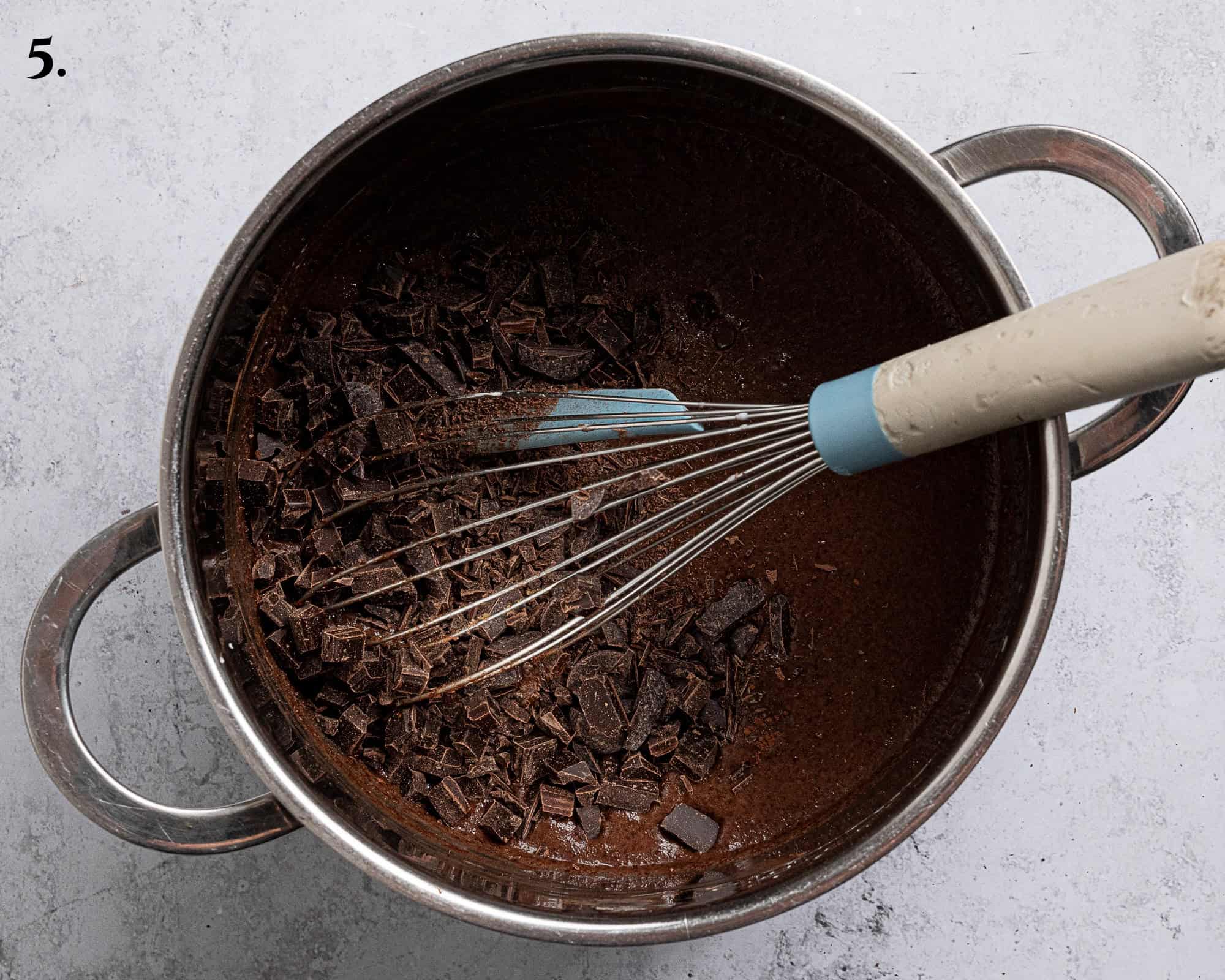 Step 5, the pudding ingredients in a pan before cooking.