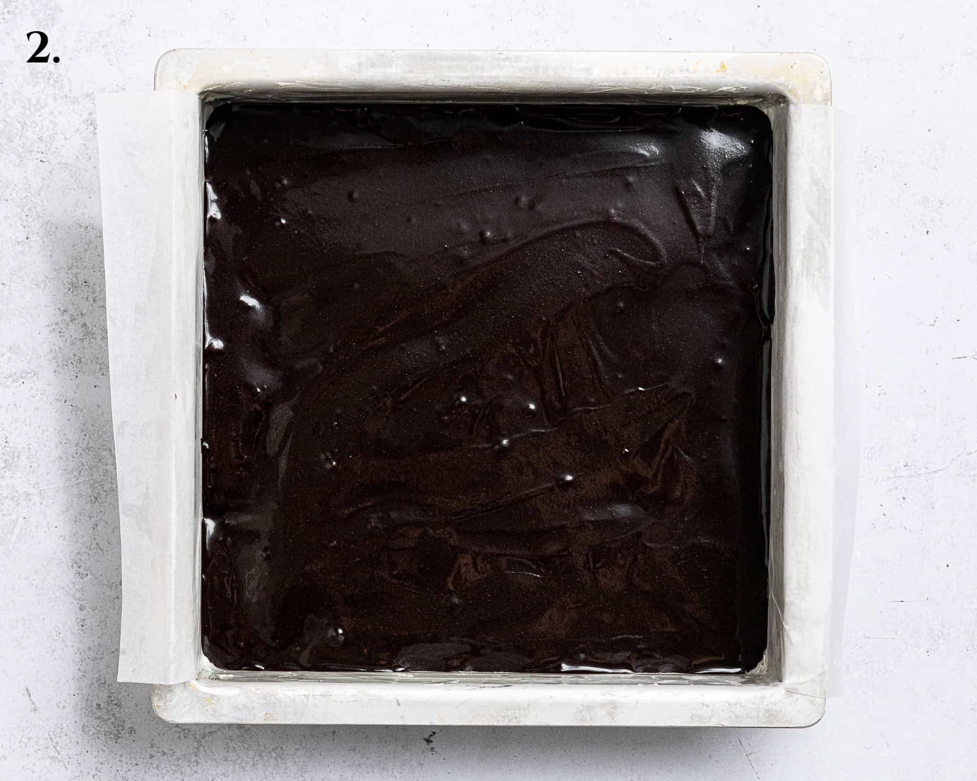 Step 2, the batter in the tin.