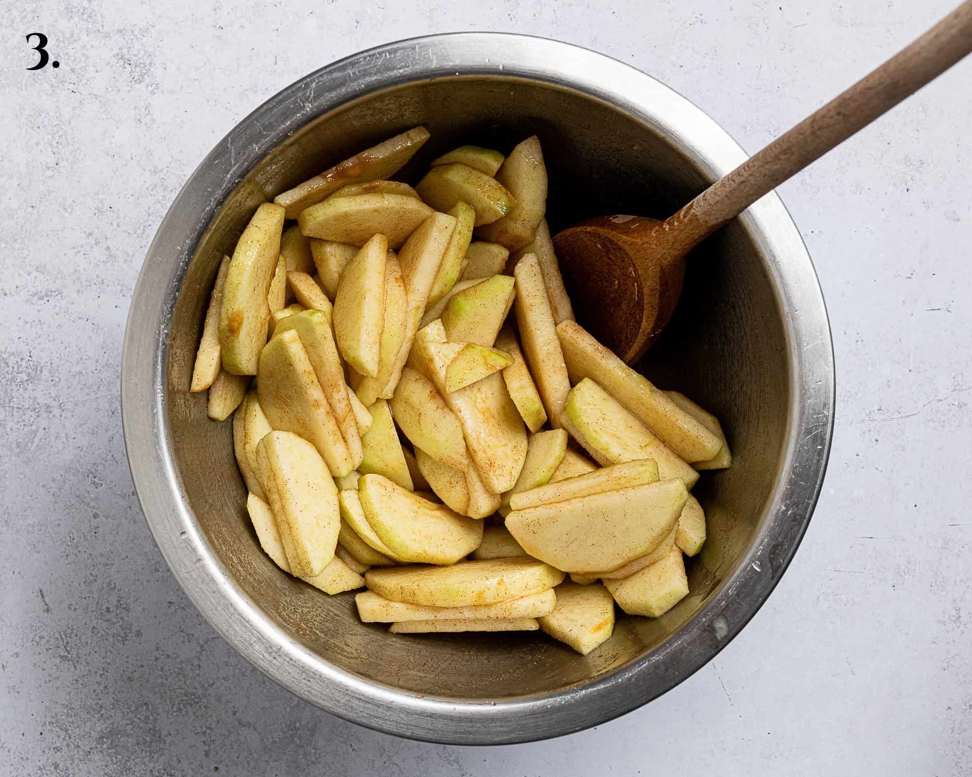 Step 3, the prepared apple filling in a bowl.