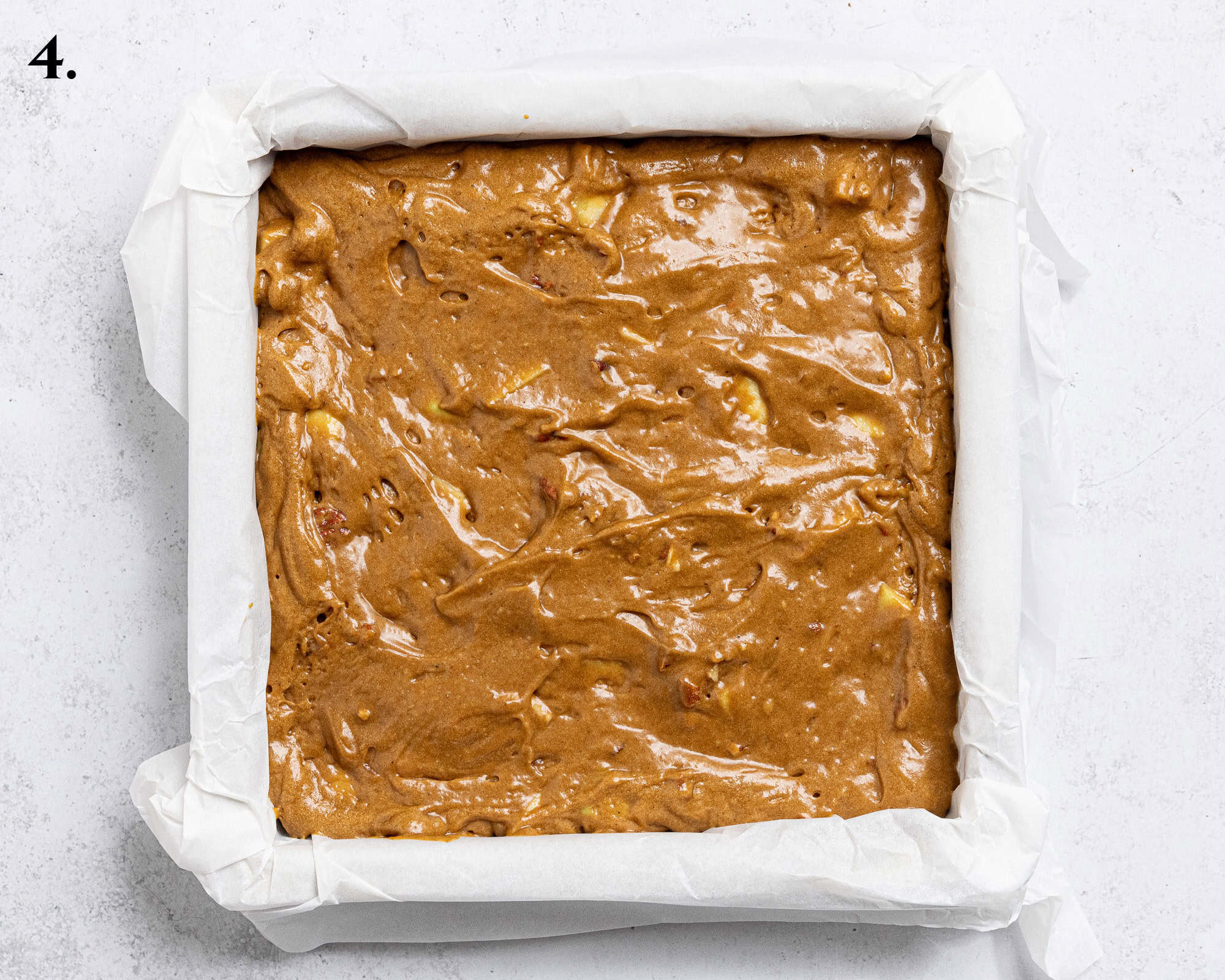Step 4, the batter in the tin.