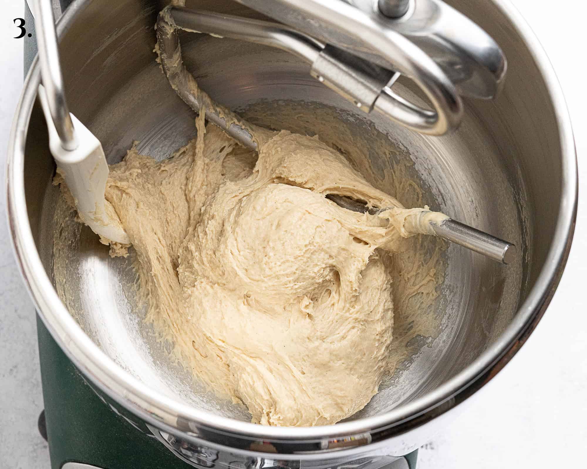 Step 3, the finished dough in the stand mixer.