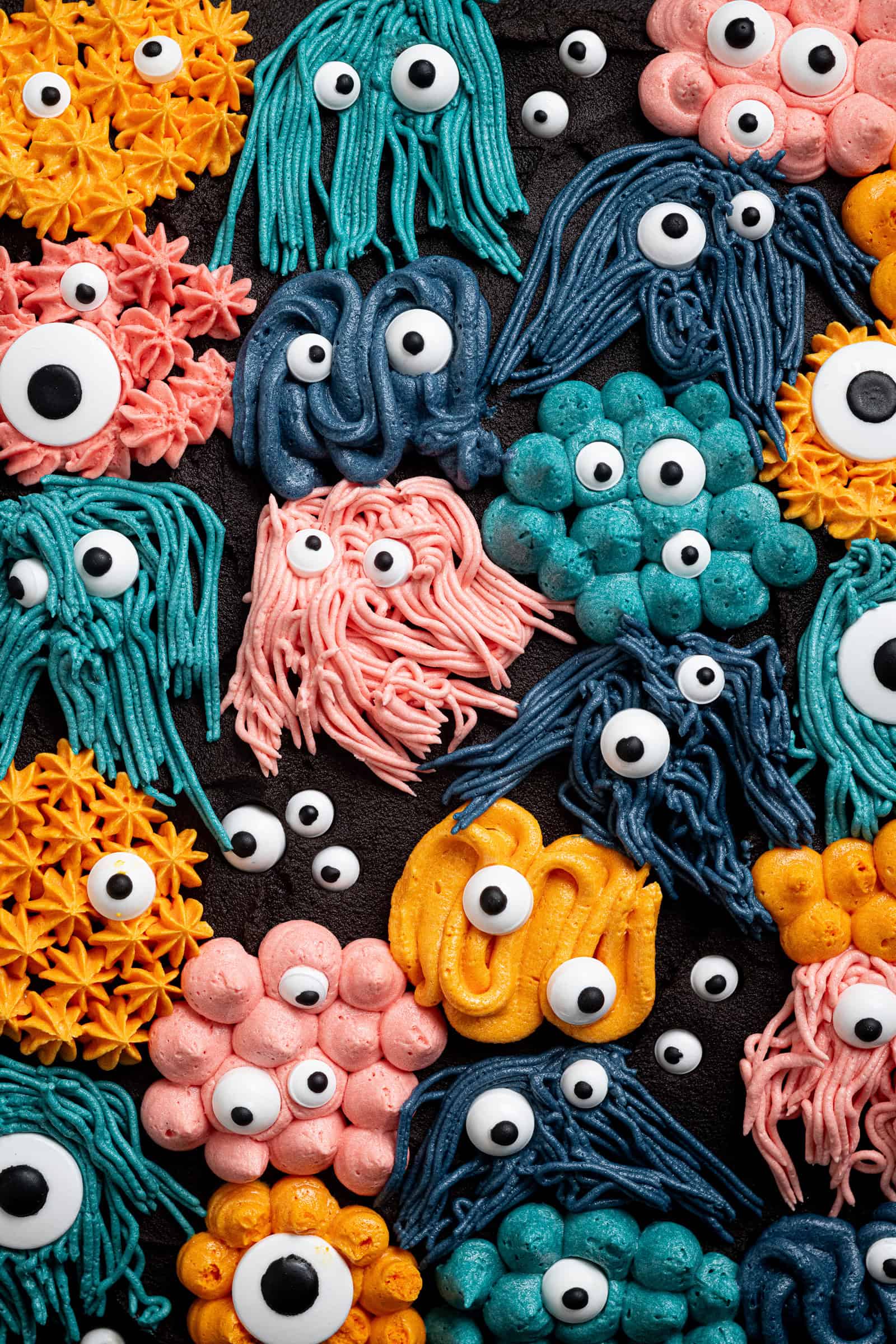Close up shot of the buttercream monsters.