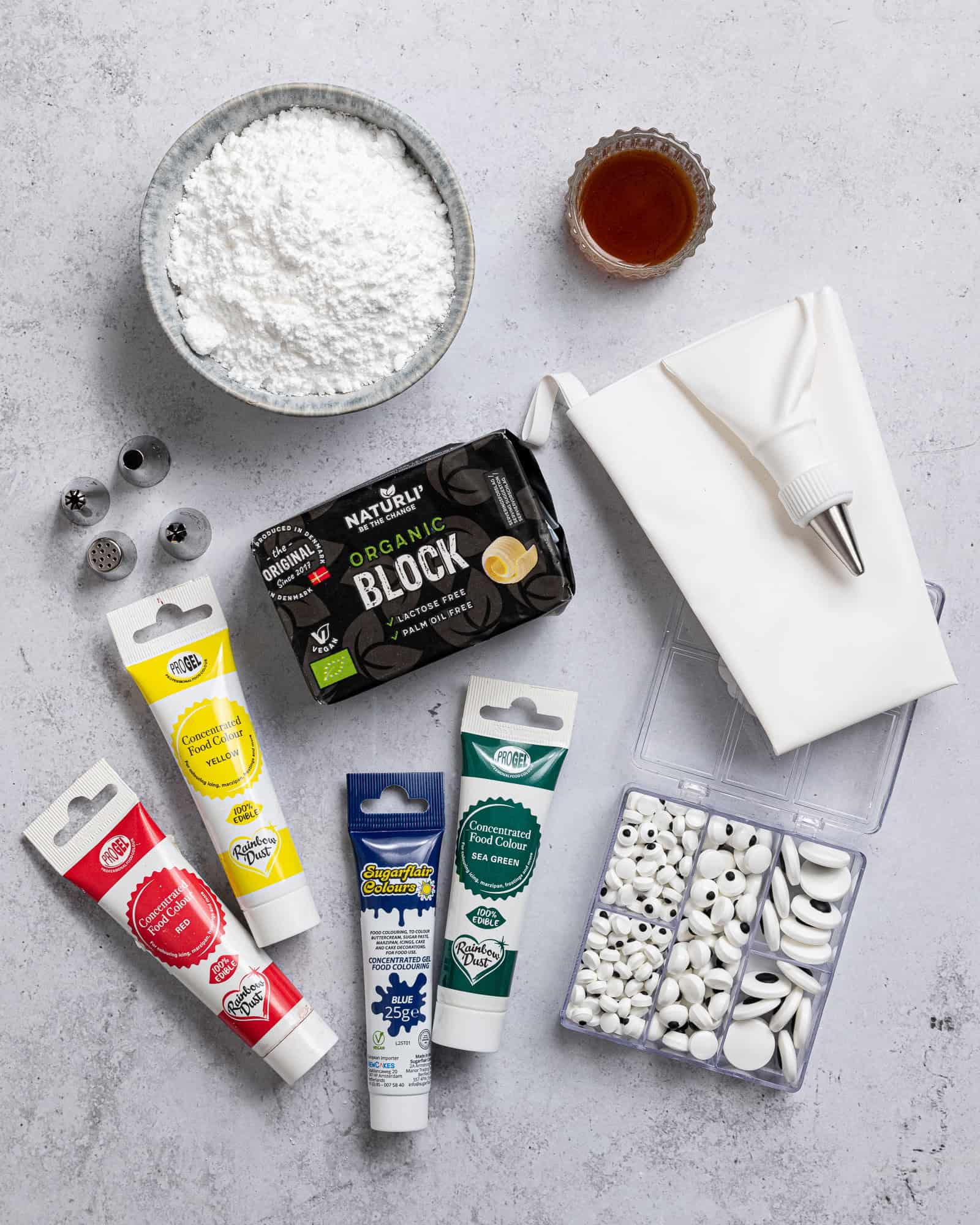 The ingredients and equipment needed to make the Halloween monster decorations.