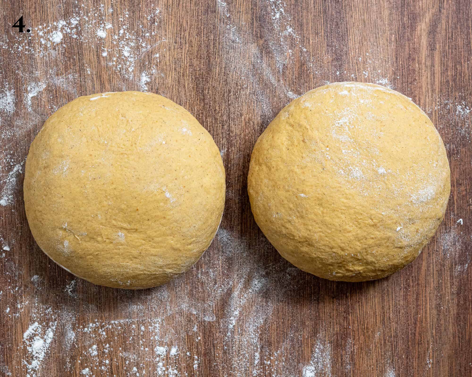 Step 4, the dough shaped into two balls.