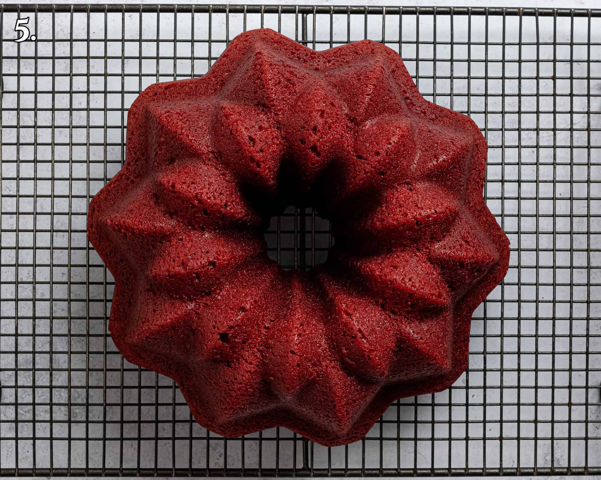Step 5, the cake turned out onto a wire cooling rack.