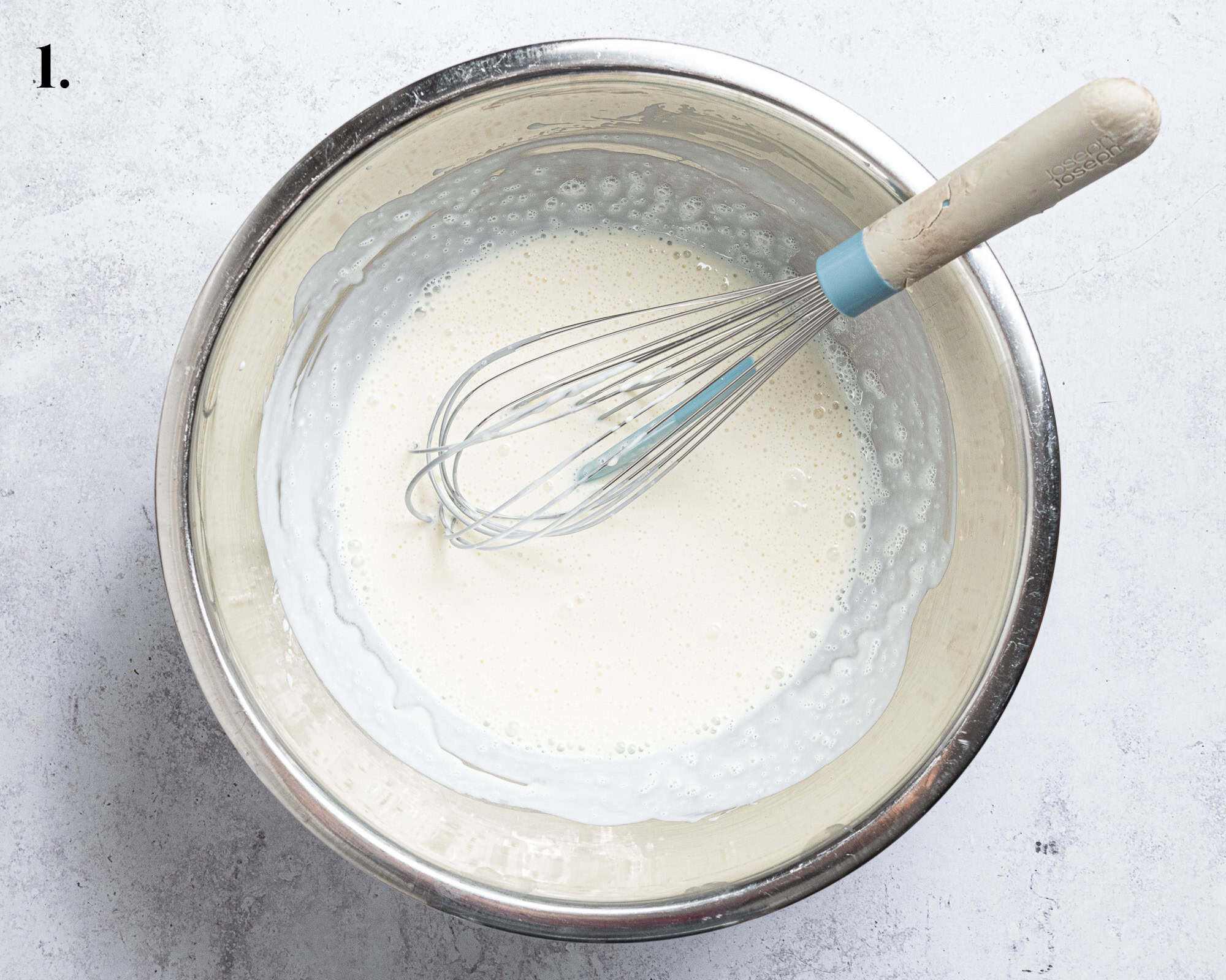 Step 1, the milk, vinegar and yogurt mixture in a bowl.